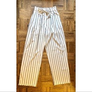 Front-Tie White/Black Striped Paper Bag Pants